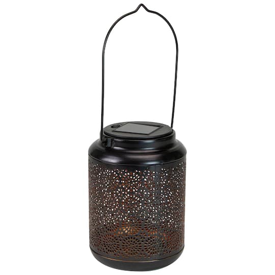 7" Black Outdoor Integrated Floral LED Solar Lantern with Handle By Northlight | 7" x 5" | Michaels®